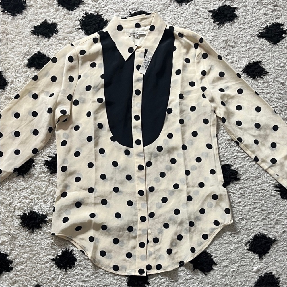 Madewell broadway & broom size XS NWT Black & Cream Polka Dot Button Down Shirt